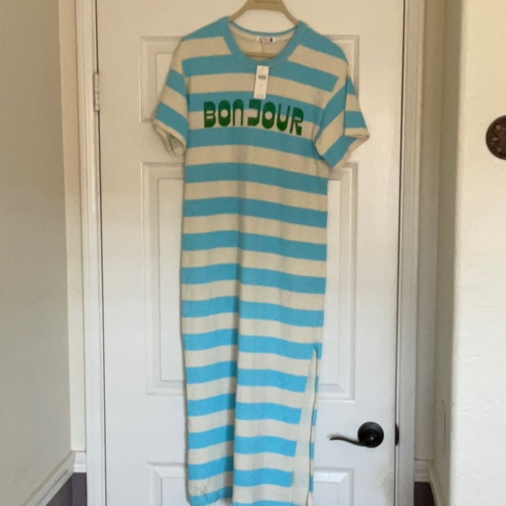 Anthropologie Sundry Short-Sleeve Bonjour Rugby Stripe Midi Dress